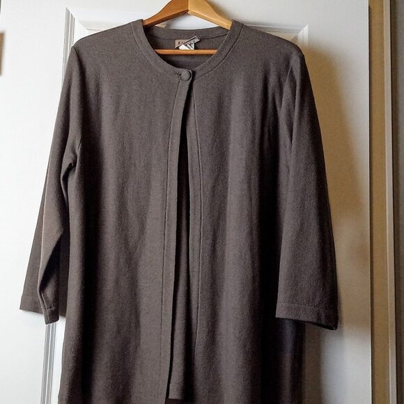 Eileen Fisher Long Brown Pure Wool 1-Button Jacket - Picture 1 of 7